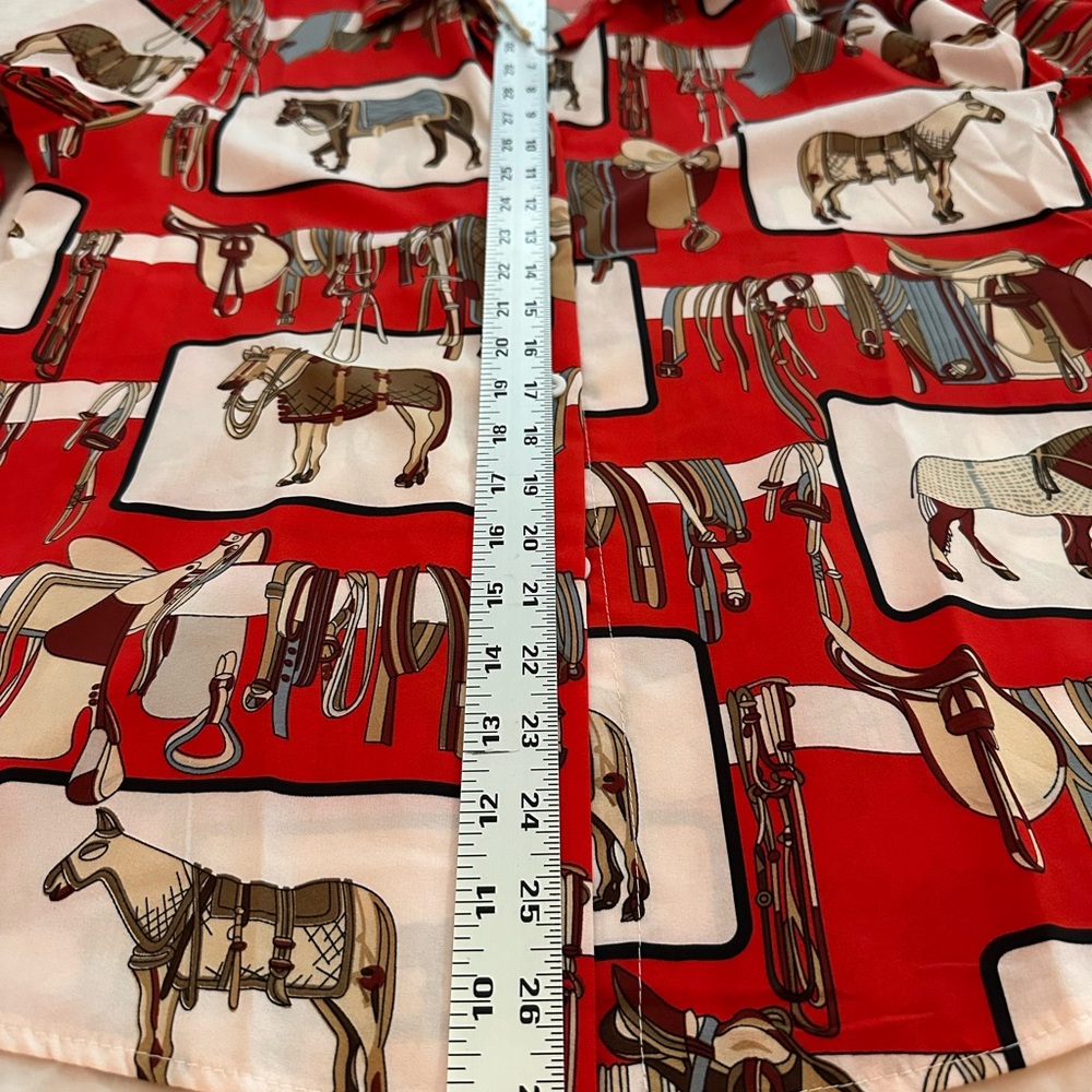 Equestrian Print Red Button Down Shirt - Picture 5 of 7